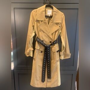Avec Les Filles two toned Tan Trench Coat with Black belt.